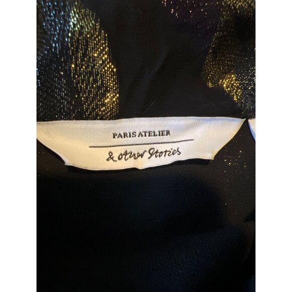 & Other Stories Paris Atelier Black & Gold Metallic Blouse US 6 - Picture 2 of 7